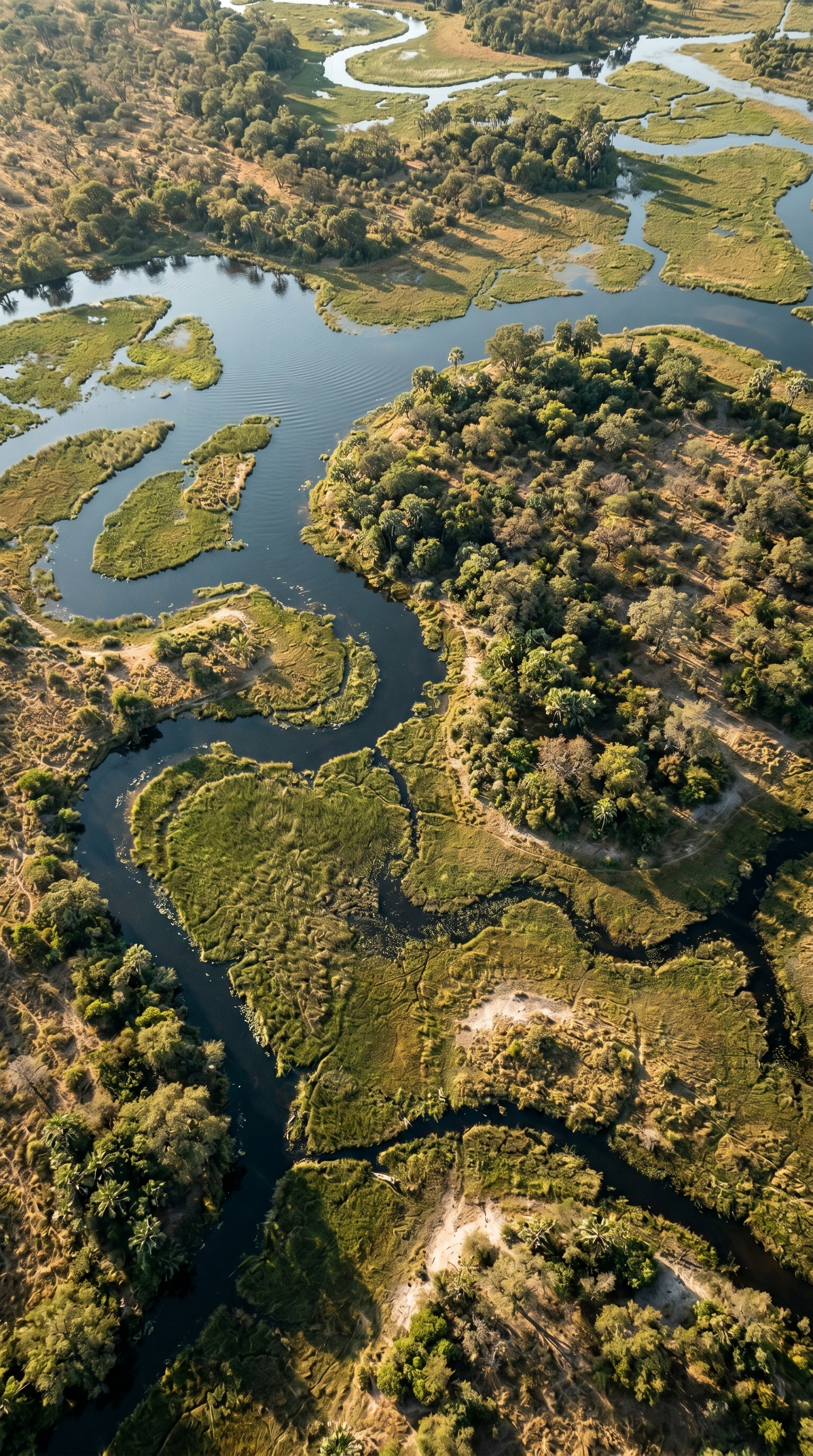 The Okavango Delta, Botswana from high overhead — African wild dogs are highly effective social predators, but northern Botswana GPS-collar work changes the usual story.