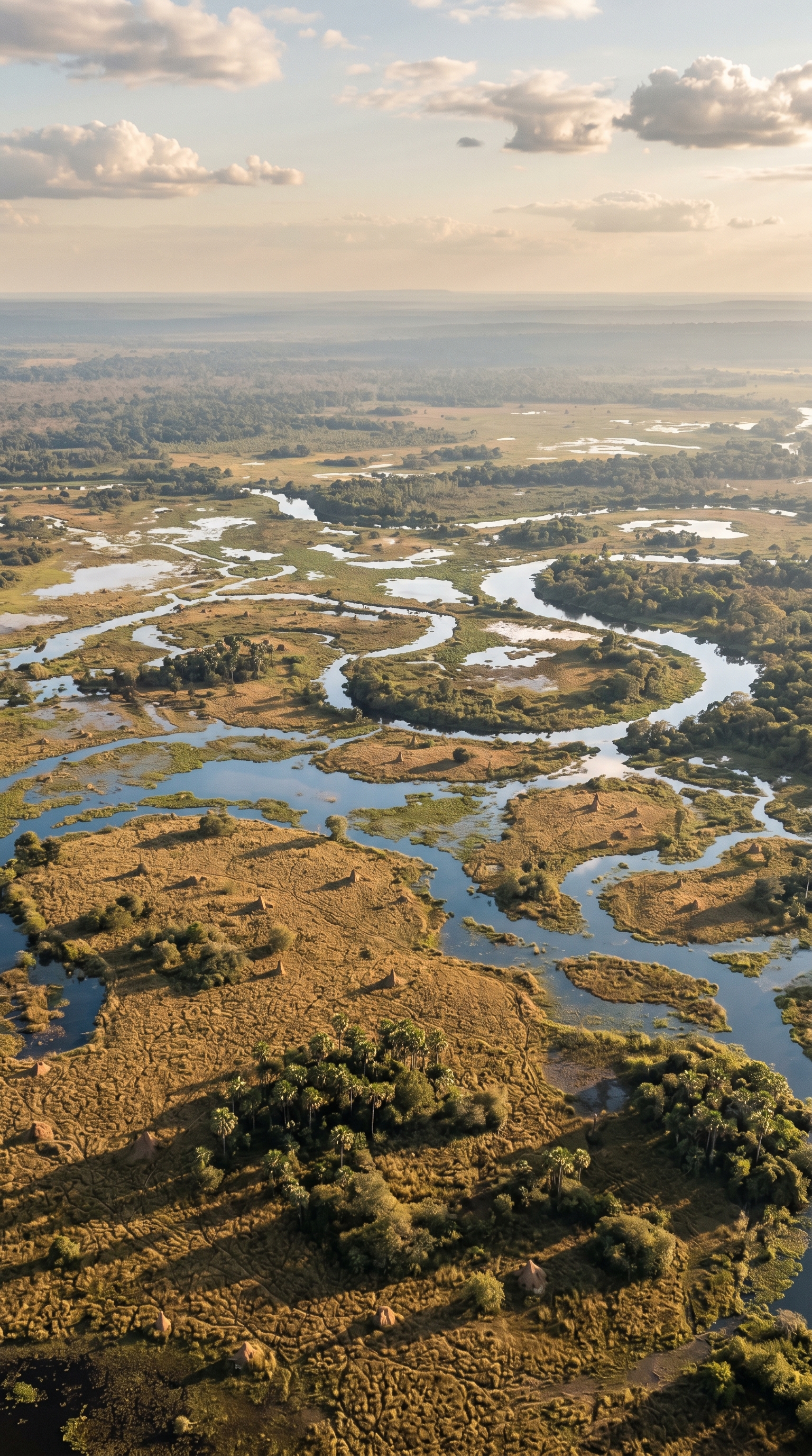 The Pantanal from above — seasonally flooded grassland that anteaters cross hundreds of kilometres of every year.