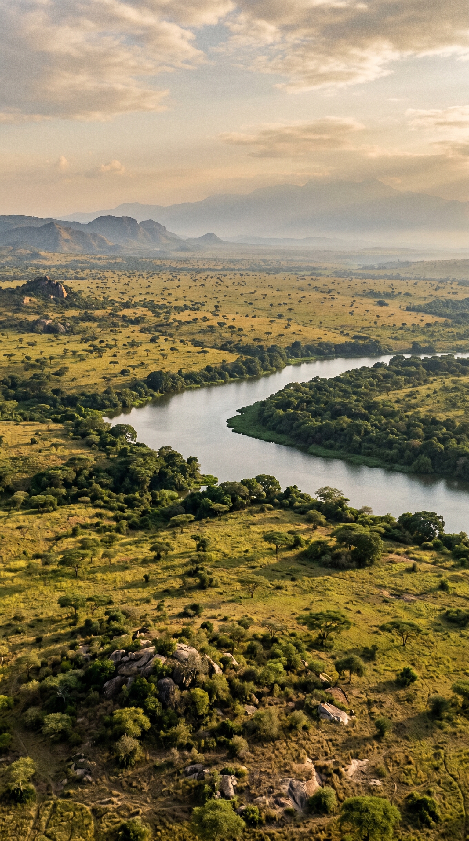 Queen Elizabeth National Park, Uganda seen from above — Leopards often drag or hoist kills into trees or sheltered places.