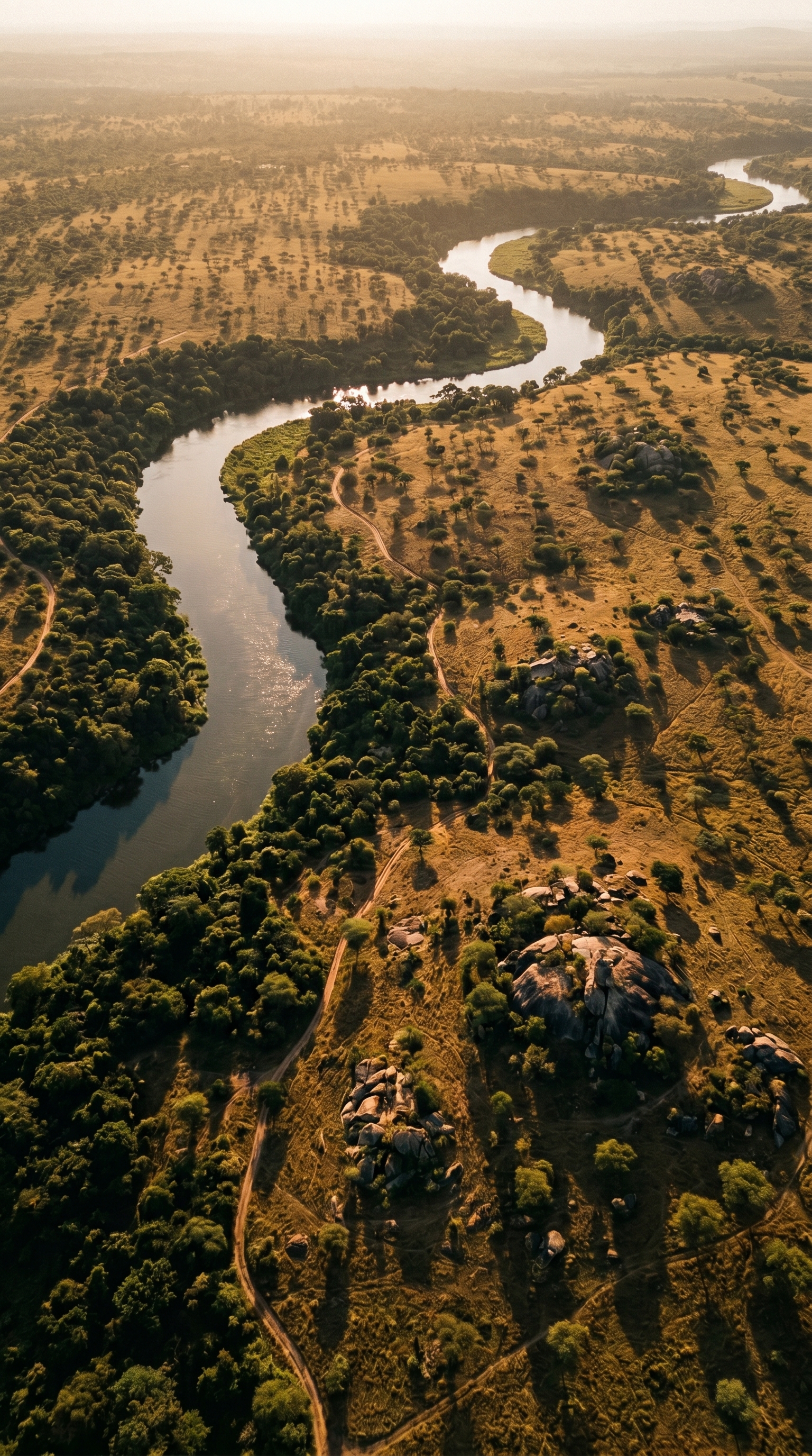 Queen Elizabeth National Park, Uganda from high overhead — Leopards often drag or hoist kills into trees or sheltered places.