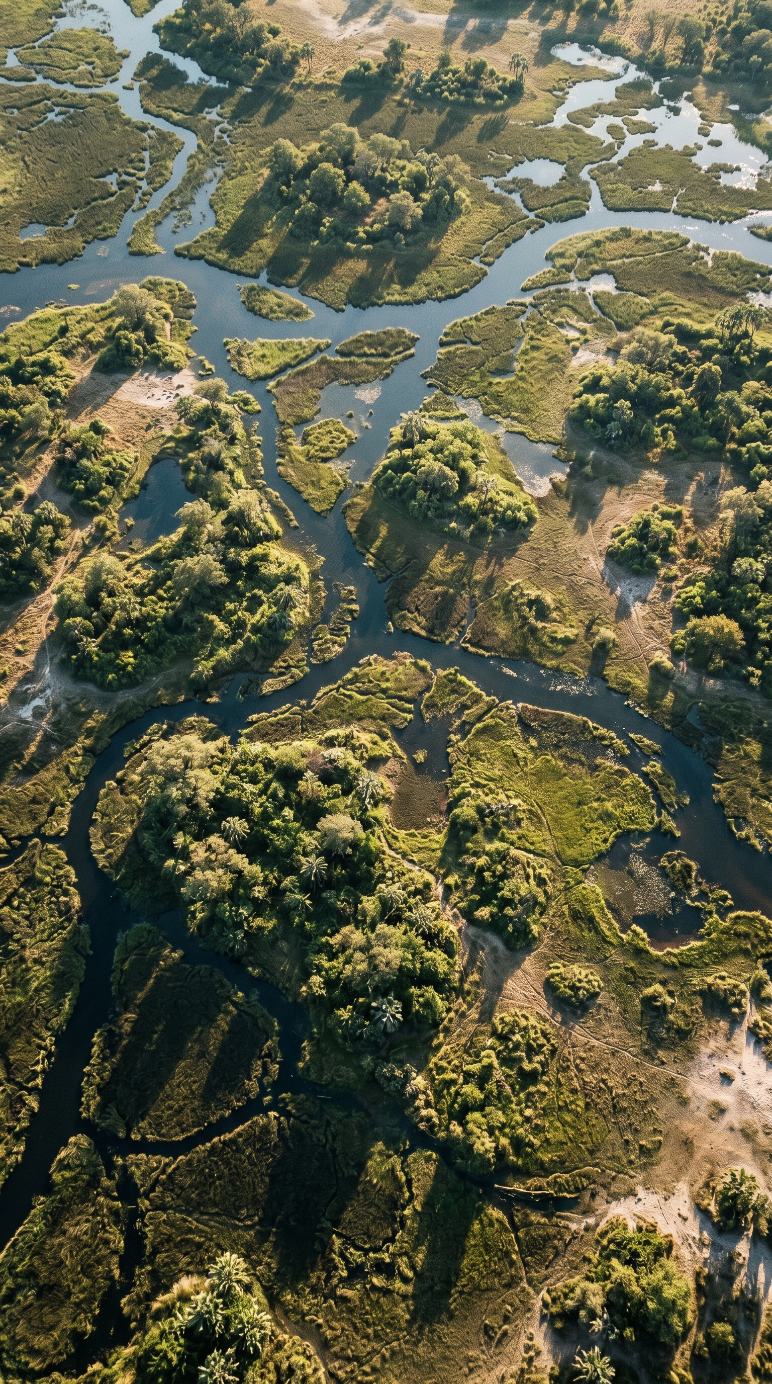 The Okavango Delta, Botswana from high overhead — Southern African pythons are large constrictors.