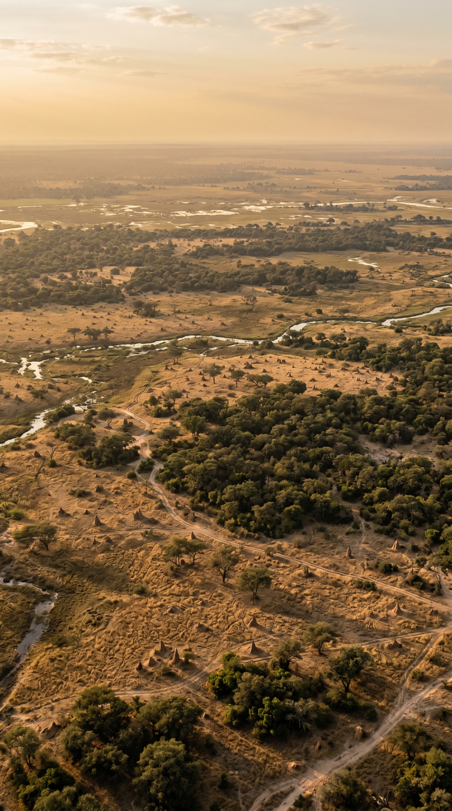 The Okavango Delta, Botswana seen from above — home of the spotted hyena.