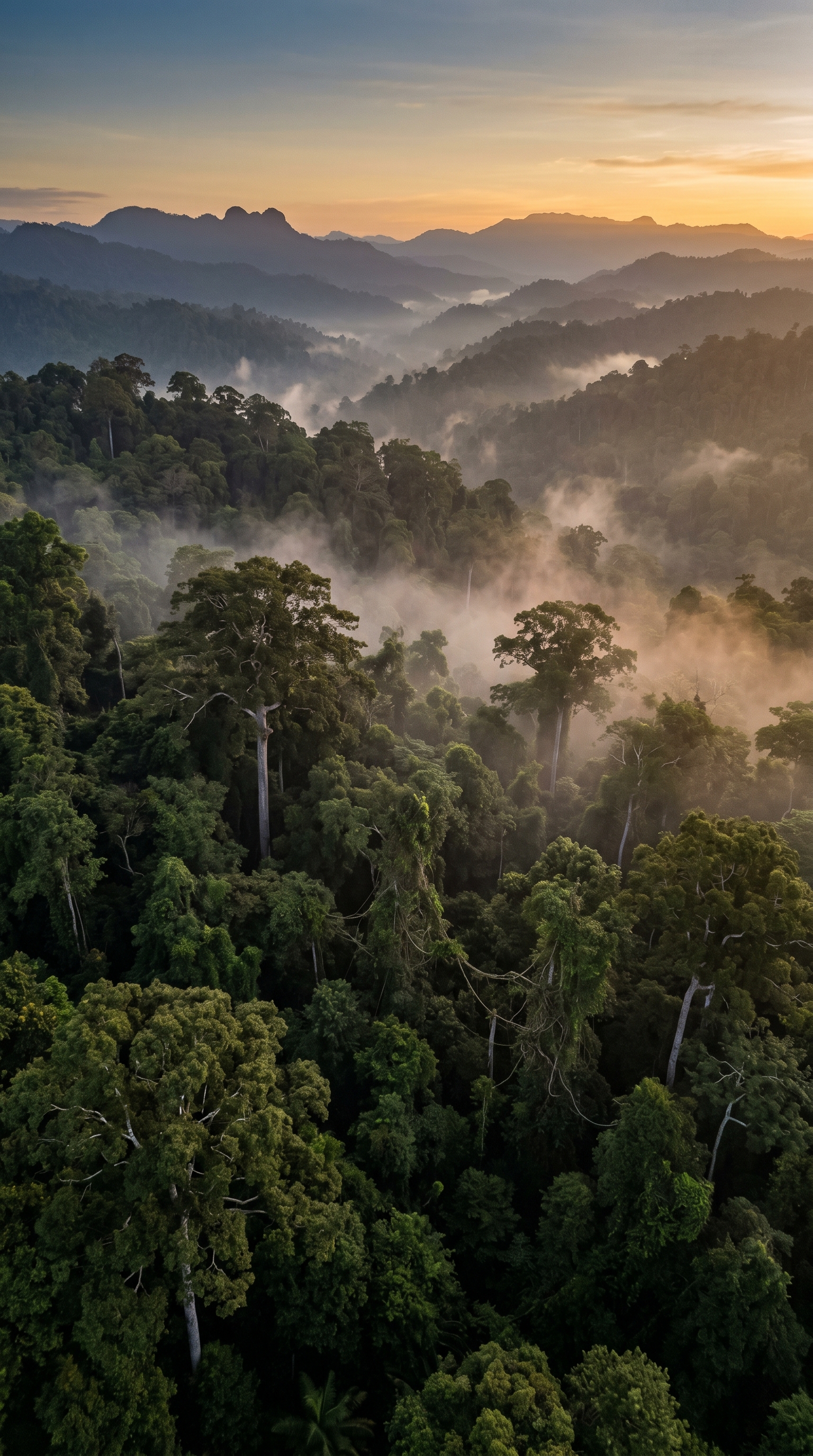 Gunung Leuser National Park, Indonesia seen from above — Pongo abelii is listed as Critically Endangered.