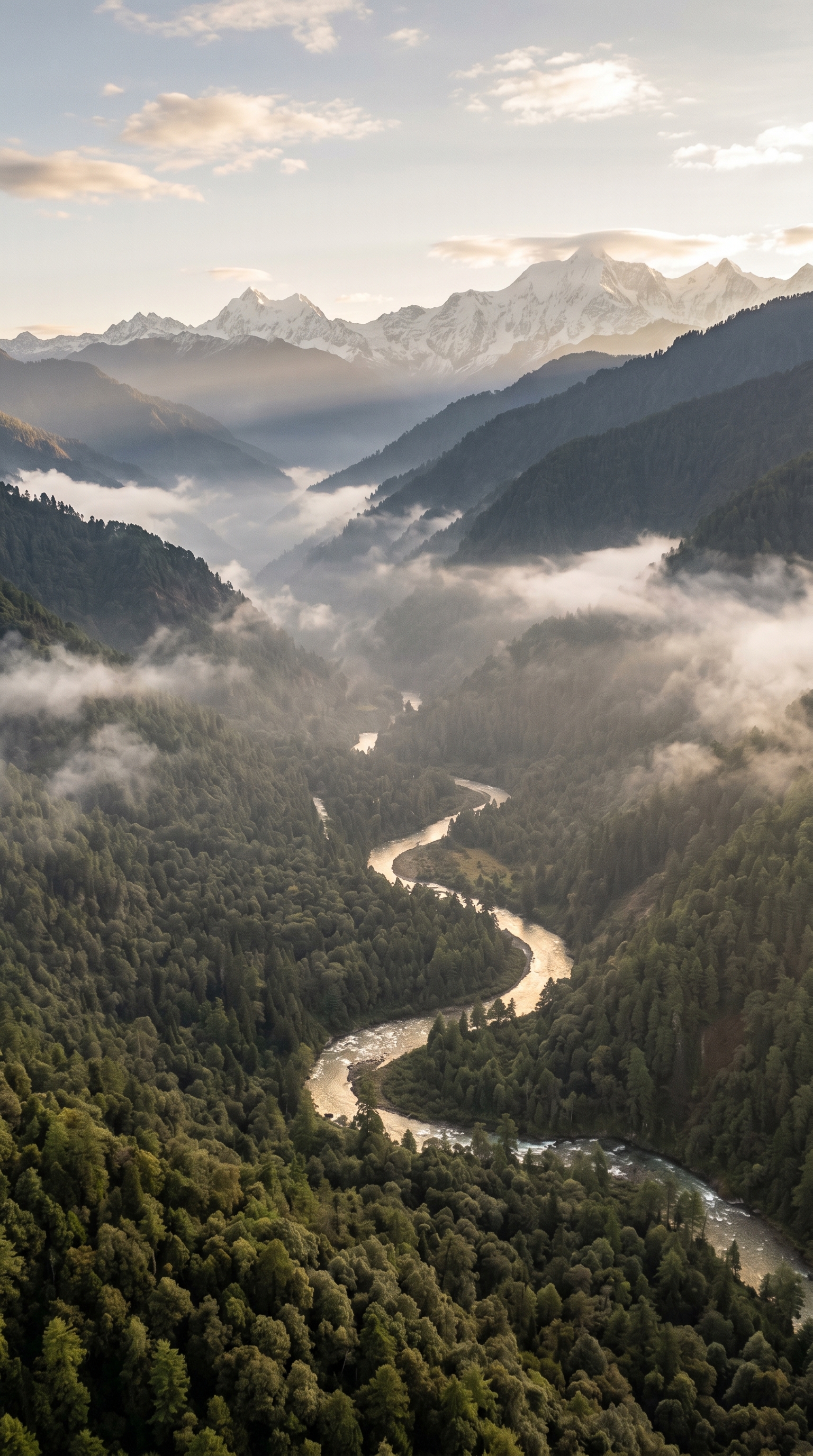The Himalayan foothills from above — Jigme Dorji's vertical forests where Bengal tigers climb to 4,000 metres.