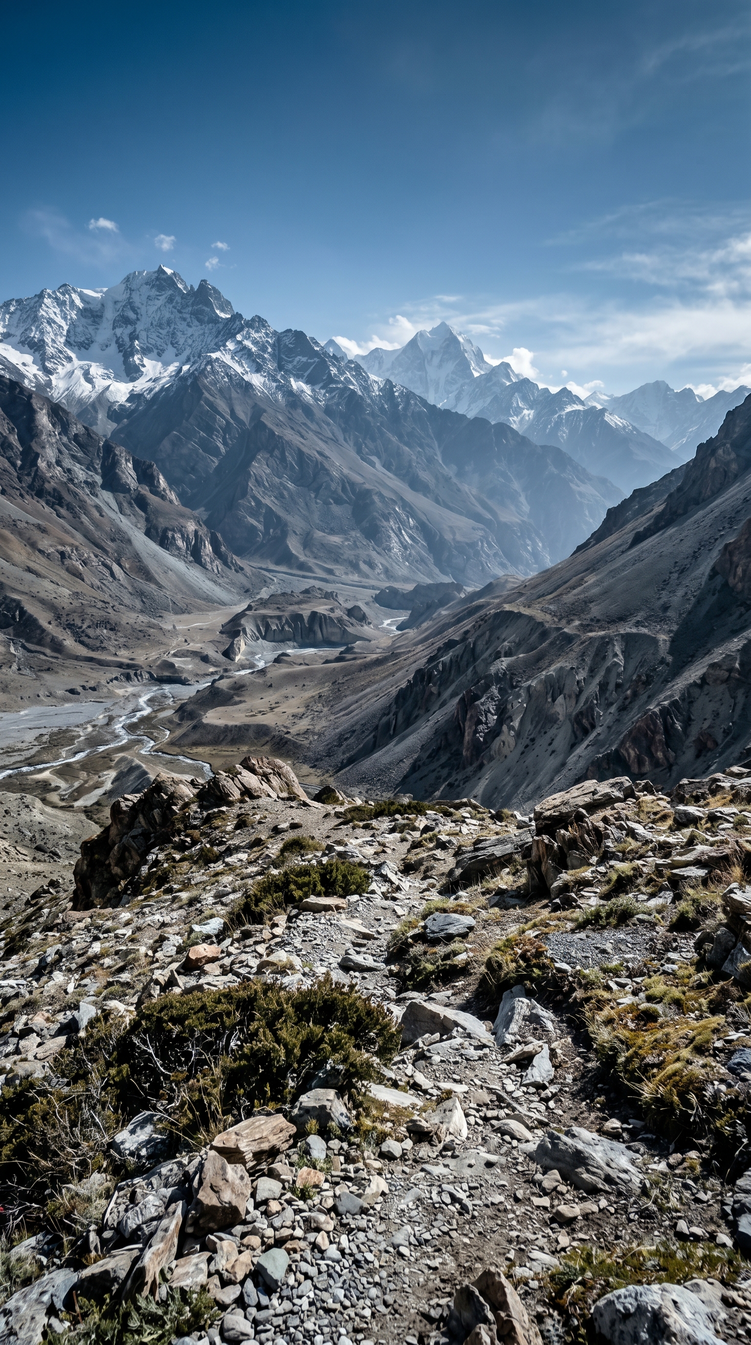 Hemis ridge at ground level — the rocky scree of the Karakoram, where snow leopards stalk blue sheep in thin air.